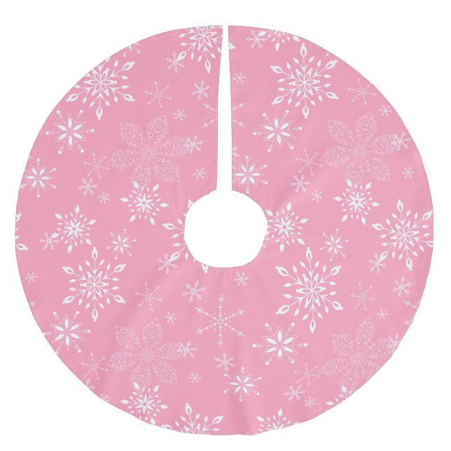 Jupon De Sapin En Polyester Brossé Rose de flocons de neige (Devant)