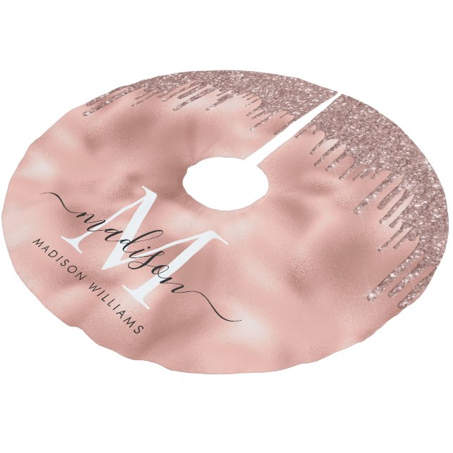 Jupon De Sapin En Polyester Brossé Rose métallique Monogramme Parties scintillant ros (Angle)