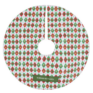 Jupon De Sapin En Polyester Brossé Rouge vert blanc noël motif nom monogramme