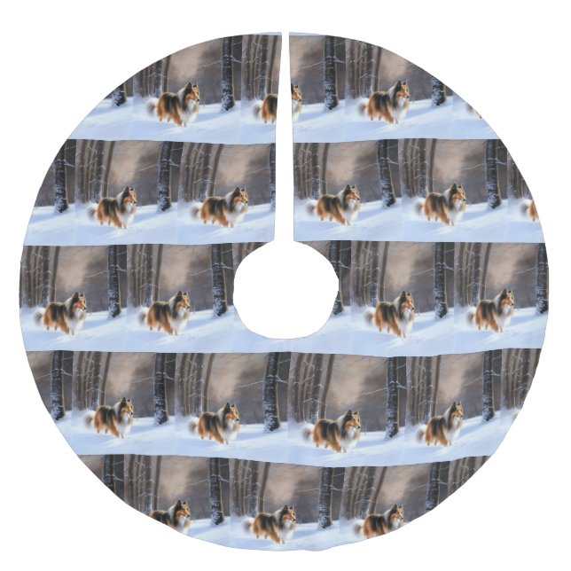 Jupon De Sapin En Polyester Brossé Rough Collie Laisser Neige Noël (Devant)