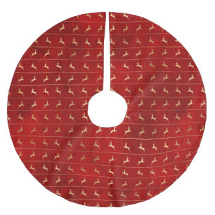 Jupon De Sapin En Polyester Brossé Rustique Noël rouge rayures de rennes motif