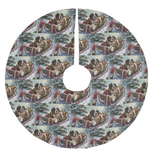 Jupon De Sapin En Polyester Brossé Saint Bernard Chien Festif de Noël