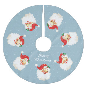 Jupon De Sapin En Polyester Brossé Santa Claus vintage & Snowflakes sur Bleu clair