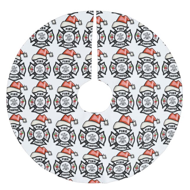 Jupon De Sapin En Polyester Brossé Sapeur-pompier Père Noël (Devant)