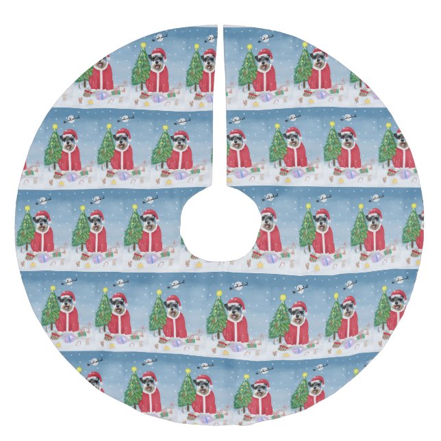 Jupon De Sapin En Polyester Brossé Schnauzer Chien à Noël de neige (Devant)