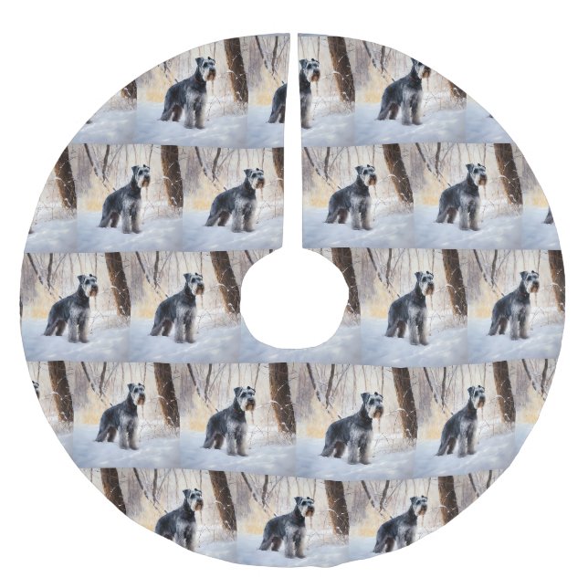 Jupon De Sapin En Polyester Brossé Schnauzer Laisser neiger Noël (Devant)