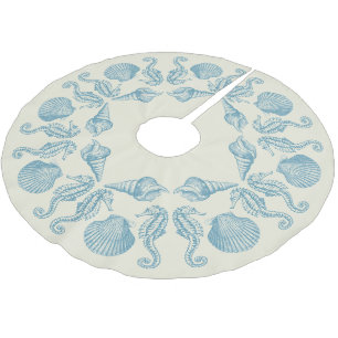 Jupon De Sapin En Polyester Brossé Sea Side Beach Joyeux Noël Blanc chaud