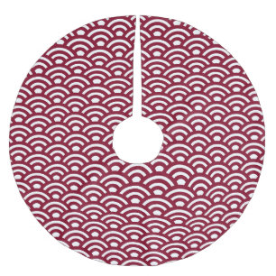 Jupon De Sapin En Polyester Brossé Seigaiha, Vagues, Japonais, Bourgogne et Blanc