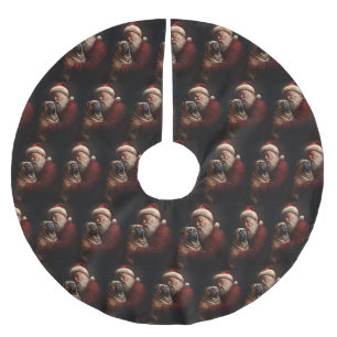Jupon De Sapin En Polyester Brossé Shar Pei avec le Père Noël Fête de Noël