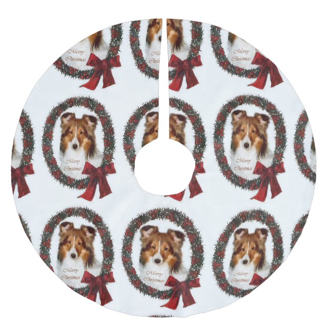 Jupon De Sapin En Polyester Brossé Shetland Sheepdog Shelter Noël (Devant)