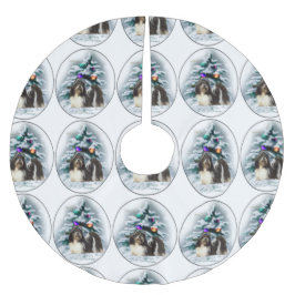 Jupon De Sapin En Polyester Brossé Shih Tzu Noël