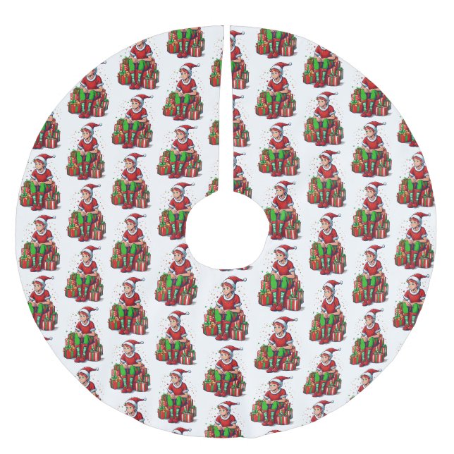 Jupon De Sapin En Polyester Brossé Silencieux Noël Père Noël Elf Kid (Devant)