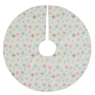 Jupon De Sapin En Polyester Brossé Snowflakes dessinés à la main Arbres de Noël Multi