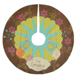 Jupon De Sapin En Polyester Brossé Snowflakes et Starburst Jupe d'arbre personnalisée