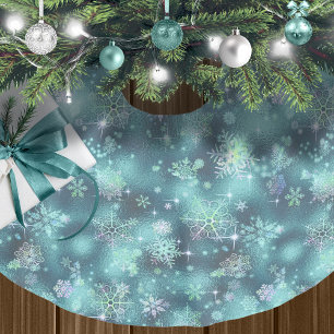 Jupon De Sapin En Polyester Brossé Snowflakes le plus beau Motif ID Turquoise846