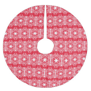 Jupon De Sapin En Polyester Brossé Snowflakes rouge blanc festif rétro Noël mignon