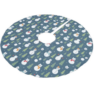 Jupon De Sapin En Polyester Brossé Snowman Cats Motif de vacances