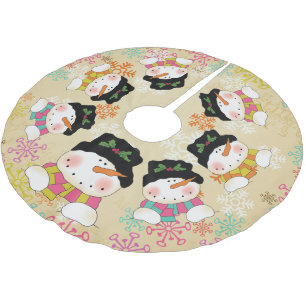 Jupon De Sapin En Polyester Brossé Snowmen d'hiver et Snowflakes Jupe d'arbre de Noël