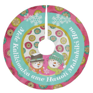 Jupon De Sapin En Polyester Brossé Snowmen Hawaiian Joyeux sapin de Noël Jupe