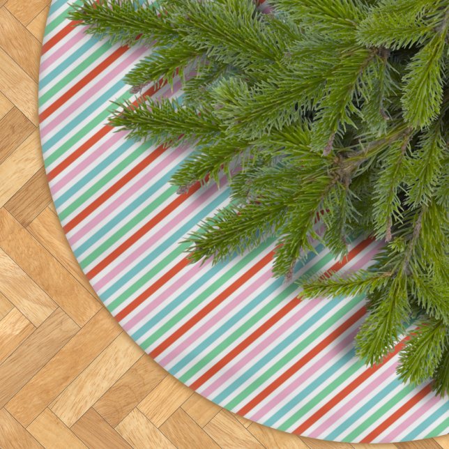 Jupon De Sapin En Polyester Brossé Stripes | Colorful Cheerful Cute (Stylish striped holiday tree skirt in cheerful rainbow shades of red, green, blue, and pink)