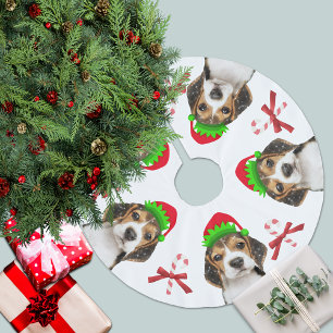 Jupon De Sapin En Polyester Brossé Sucres de canne beagles des elfes de chien   Blanc