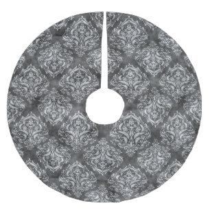 Jupon De Sapin En Polyester Brossé Tapis de Noël à fioritures noir et blanc
