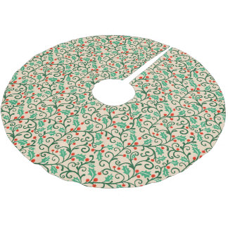 Jupon De Sapin En Polyester Brossé Tapis de Noël à vignes de houx et baies rouges