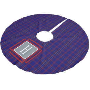 Jupon De Sapin En Polyester Brossé Tartan Monogramme Bleu Rouge 