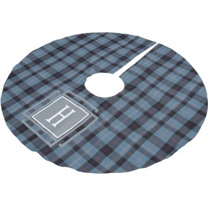 Jupon De Sapin En Polyester Brossé Tartan Monogramme Noir Bleu 