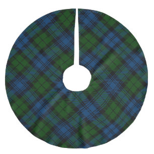Jupon De Sapin En Polyester Brossé Tartan rustique de Noël vert plaqué