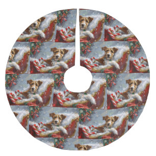 Jupon De Sapin En Polyester Brossé Tête de Fox Terrier de Noël Festif