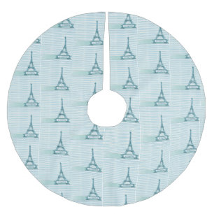 Jupon De Sapin En Polyester Brossé Tour Eiffel Bleu Arbre de Noël