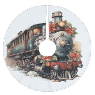Jupon De Sapin En Polyester Brossé Train à vapeur rétro Noël vintage