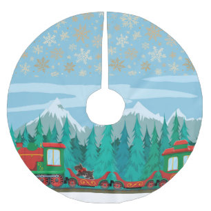 Jupon De Sapin En Polyester Brossé Train de Noël et petit chien
