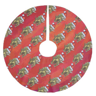 Jupon De Sapin En Polyester Brossé Tricératops Noël En Rouge