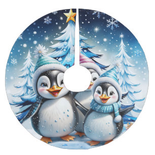 Jupon De Sapin En Polyester Brossé Trois adorables pingouins