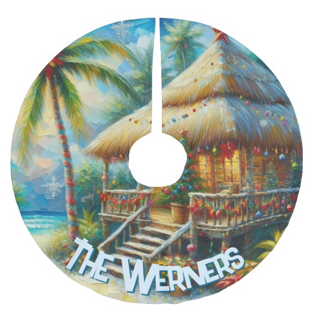 Jupon De Sapin En Polyester Brossé Tropical Hut Christmas Palm Tree Personalized (Devant)