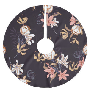 Jupon De Sapin En Polyester Brossé tulipes vintages, arrière - plan violet foncé