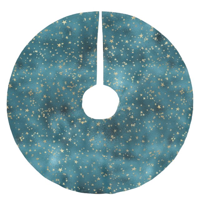Jupon De Sapin En Polyester Brossé Turquoise Green Gold Stars (Devant)
