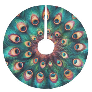 Jupon De Sapin En Polyester Brossé Turquoises Pastels Dessin Peacock Plumes