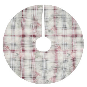 Jupon De Sapin En Polyester Brossé Une série de dessins floraux à tartan de Noël #13