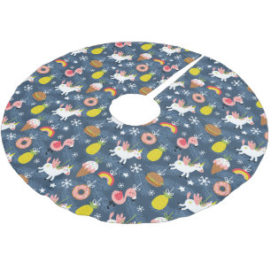 Jupon De Sapin En Polyester Brossé Unicornes de Noël amusants et Flamants roses Motif