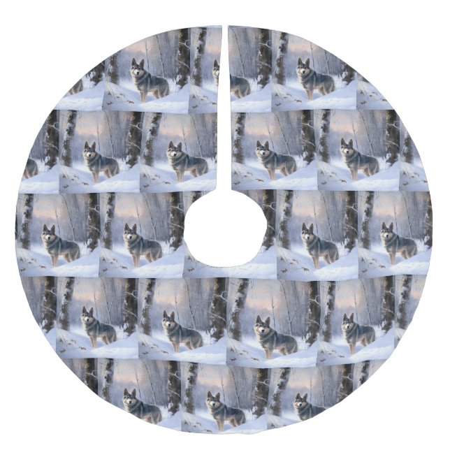 Jupon De Sapin En Polyester Brossé Vallhund suédois Laisser neiger Noël (Devant)