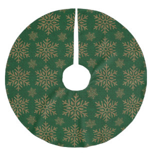 JUPON DE SAPIN EN POLYESTER BROSSÉ VERT SOMBRE AVEC DES DRAPEAUX DE NEIGE OR