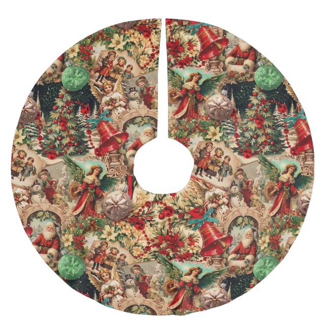 Jupon De Sapin En Polyester Brossé Vibrant Victorian Christmas Collage (Devant)