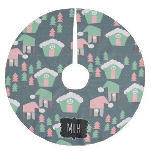 Jupon De Sapin En Polyester Brossé Village de Gnome de Noël Famille Rose Verte Initia