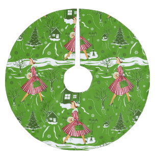 Jupon De Sapin En Polyester Brossé vintage fêtes dame flocons de neige 1950