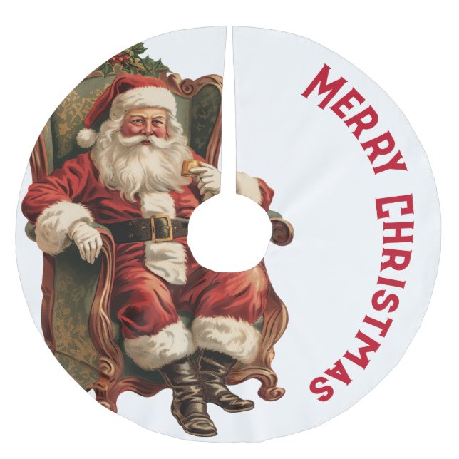 Jupon De Sapin En Polyester Brossé Vintage Père Noël assis en fauteuil confortable No (Devant)