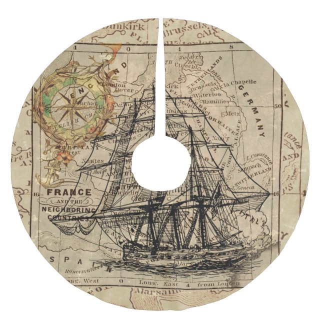 Jupon De Sapin En Polyester Brossé Voilier vintage et vieille carte européenne (Devant)