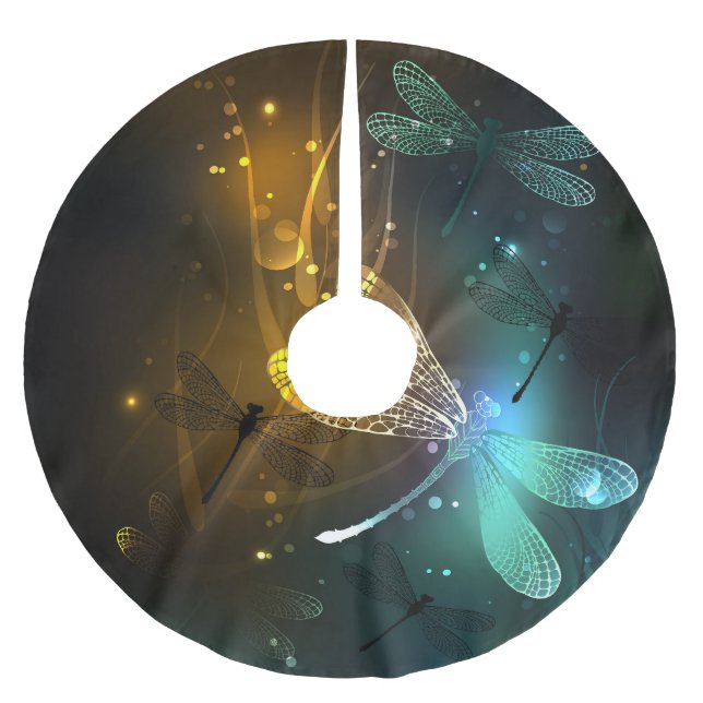 Jupon De Sapin En Polyester Brossé Vol de libellule verte lumineuse (Devant)